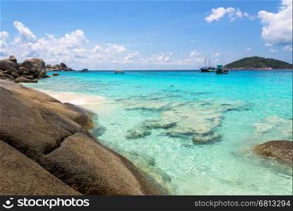 Beautiful landscapes of sky, sea and beach in the summer at Koh Miang island is a attractions famous for diving in Mu Ko Similan National Park, Phang Nga Province, Thailand