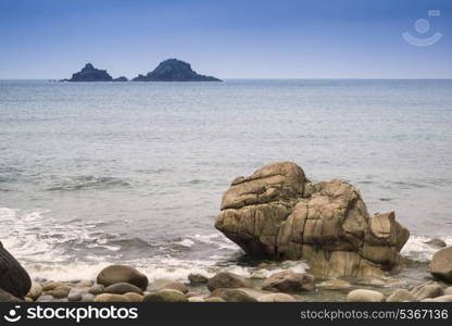 Beautiful landscpae of Porth Nanven beach Cornwall England