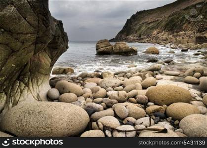 Beautiful landscpae of Porth Nanven beach Cornwall England