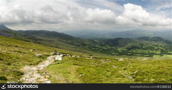 Beautiful large panorama landscape of Snowdonia National Park from Cadair Idris