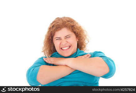 Beautiful large woman exercising - isolated over a white background