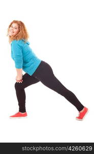 Beautiful large woman exercising - isolated over a white background