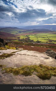 Beautiful late evening Autumn evening over Stanage Edge Peak District