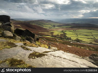 Beautiful late evening Autumn evening over Stanage Edge Peak District