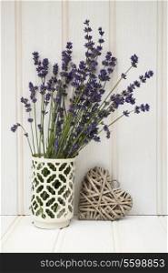 Beautiful lavender bunch in rustic home styled setting with copy space