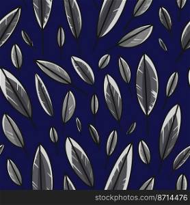 Beautiful leaf or feather pattern for textile and clothing design. Design for greeting cards or gift wrapping. Colorful leaf pattern isolated on blue background. Seamless feather pattern.