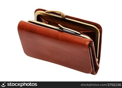 Beautiful leather purse on a white background