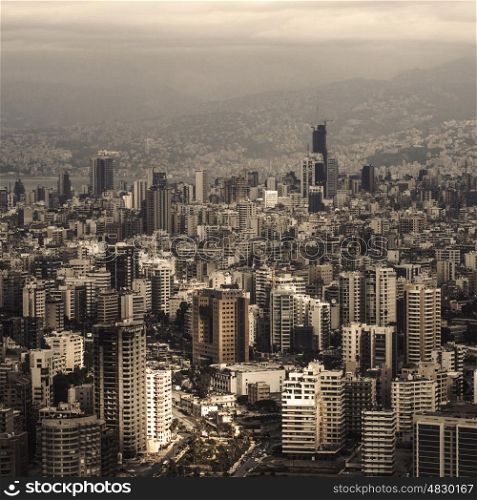 Beautiful Lebanon cityscape, aerial view, arabic architecture, tall buildings, travel and tourism concept