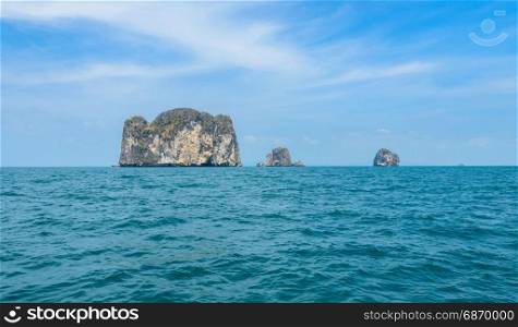 Beautiful limestone mountain cliff and natural attractions at Ao Nang in Krabi Province, Thailand