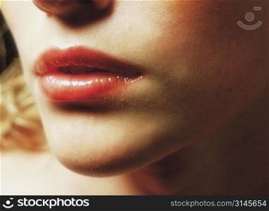 Beautiful lips in closeup.
