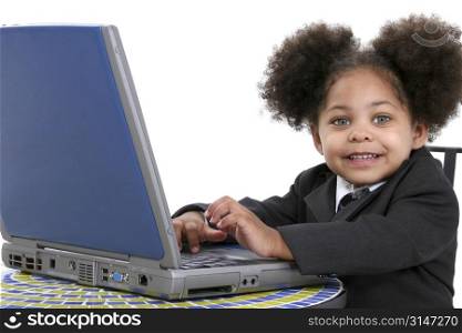Beautiful Little Business Woman Working On Laptop.