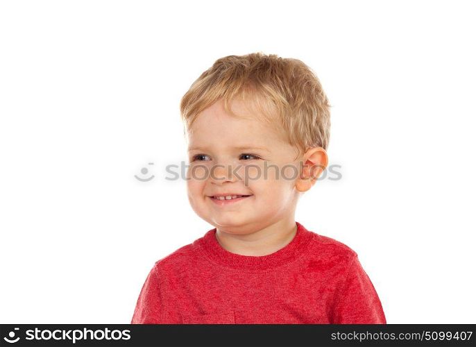 Beautiful little child two years old laughing isolated on a white background