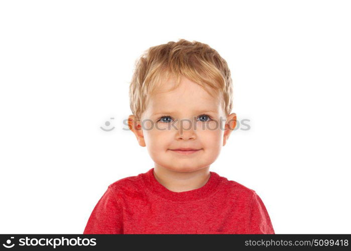 Beautiful little child two years old laughing isolated on a white background