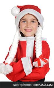 Beautiful little girl dressed in Santa Claus on a white background