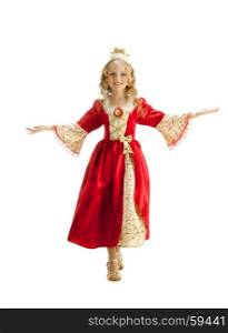 Beautiful Little Girl in a Costum of Princess Invites You to the Halloween or Holiday