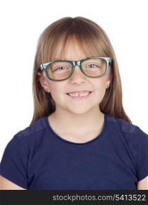 Beautiful little girl with glasses isolated on white background