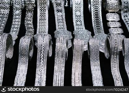 Beautiful Luxury silver accessories detailed handcraft, vintage fashion for sale in jewelry shop Thailand