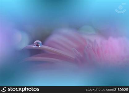 Beautiful Macro Photo.Dream Flowers.Border Art Design.Magic Light.Close up Photography.Conceptual Abstract Image.Pink and Blue Background.Fantasy Floral Art.Creative Wallpaper.Beautiful Nature Background.Amazing Spring Flower.Water Drop.Copy Space.