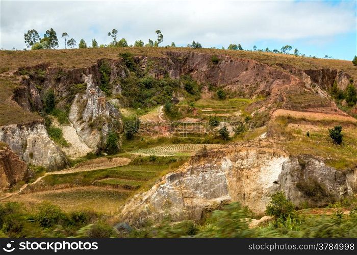 Beautiful Malagasy landscape with eroded hills forming interesting geological features