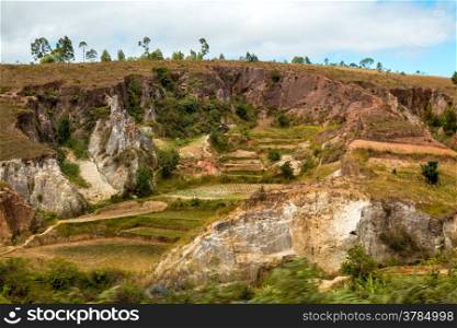 Beautiful Malagasy landscape with eroded hills forming interesting geological features