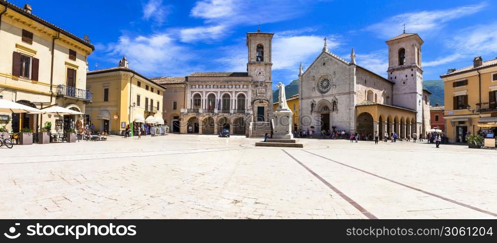 Beautiful medieval town Norcia in Umbria. was almost completely destroyed by earthquake 2016. Italy