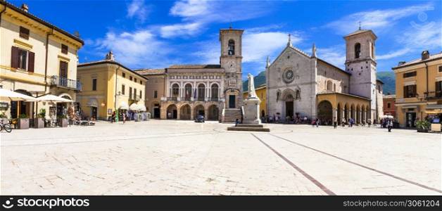 Beautiful medieval town Norcia in Umbria. was almost completely destroyed by earthquake 2016. Italy