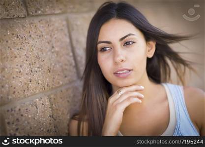 Beautiful Mixed Race Young Woman Portrait Outside.