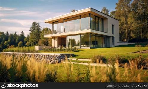 Beautiful modern house. Illustration Generative AI
