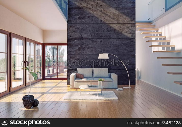 Beautiful modern living room interior (cg illustration)