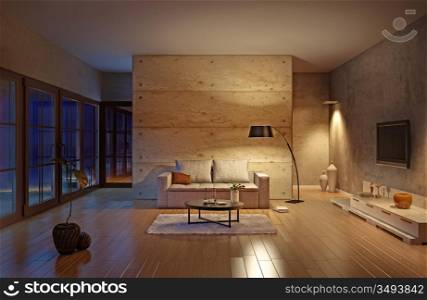 beautiful modern living room interior (illustration)