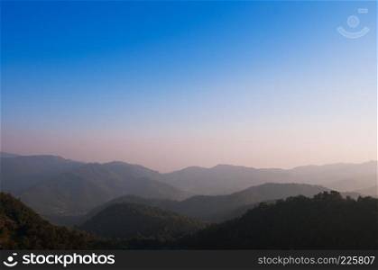 Beautiful morning sunrise sky forest and mountain in Mon Cham, Chiang Mai, Thailand