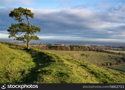 Beautiful morning view over rolling countryside landscape in Autumn