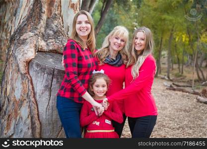 Beautiful Mother With Young Adult Daughters and Mixed Race Granddaughter Portrait Outdoors.