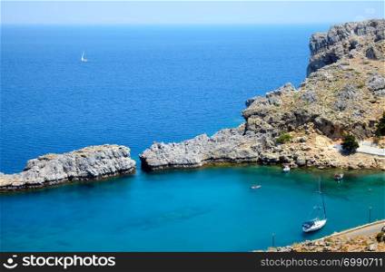 Beautiful mountain bay on Rhodos island, Lindos area, Greece