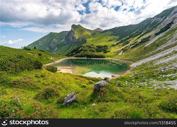 Beautiful mountain lake in the mountains in the Tannheimer Tal, Austria