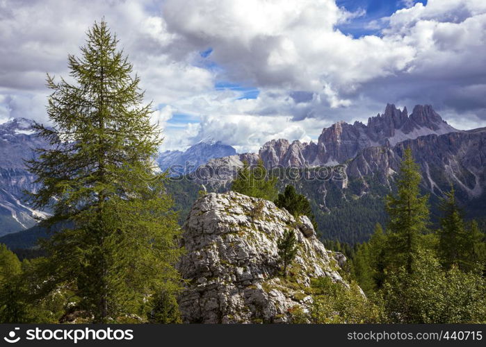 Beautiful mountain landscape around the Cinque Torri. Dolomites, Italy