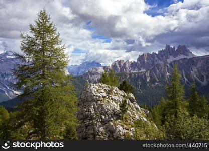 Beautiful mountain landscape around the Cinque Torri. Dolomites, Italy