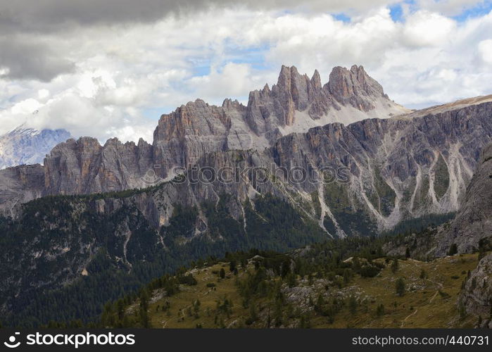 Beautiful mountain landscape around the Cinque Torri. Dolomites, Italy