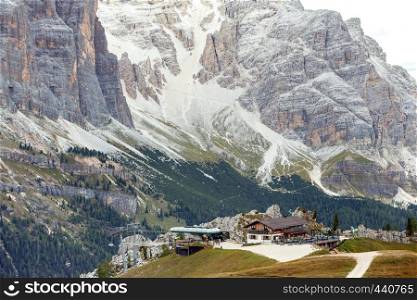 Beautiful mountain landscape around the Cinque Torri. View on Refuge. Dolomites, Italy