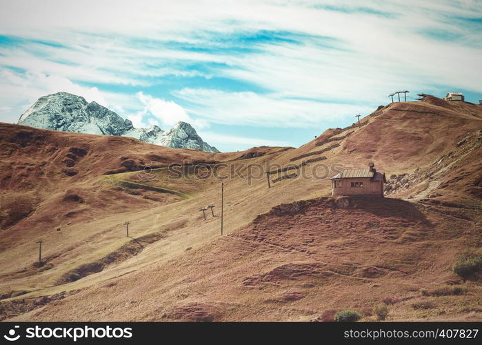 Beautiful mountain landscape around the Pass Pordoi. Dolomites, Italy