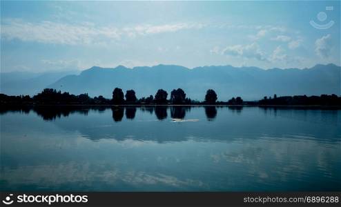 Beautiful mountain landscape of Dal lake, Jammu and Kashmir state, India