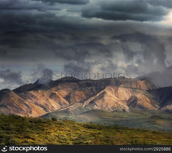 Beautiful Mountain Landscape With A Rainy Sky