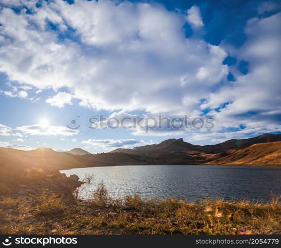 beautiful mountain landscape with lake in Crimea, Ukraine. beautiful mountain landscape