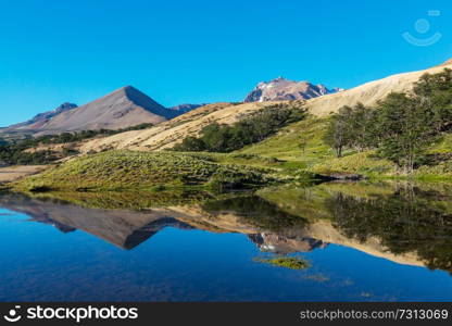 Beautiful mountain landscapes in Patagonia. Mountains lake in Argentina, South America.