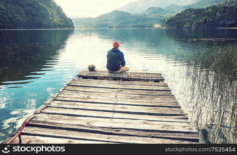 Beautiful mountain landscapes in Patagonia. Mountains lake in Argentina, South America.