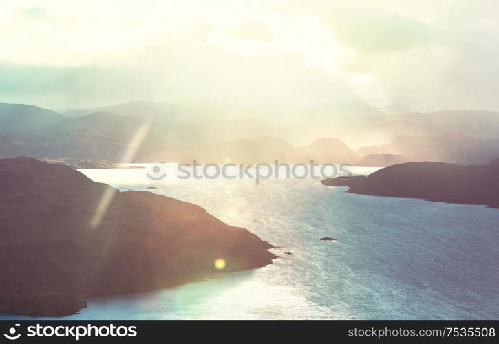 Beautiful mountain landscapes in Patagonia. Mountains lake in Argentina, South America.