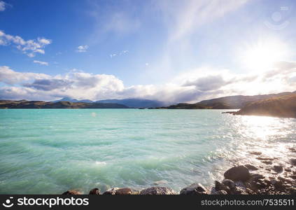 Beautiful mountain landscapes in Patagonia. Mountains lake in Argentina, South America.