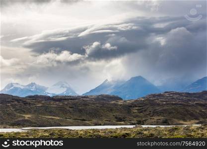 Beautiful mountain landscapes in Patagonia. Mountains lake in Argentina, South America.