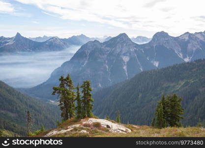 Beautiful mountain peak in  North Cascade Range, Washington,  USA