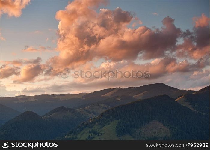 Beautiful mountain sunset. Carpathian mountains, Ukraine